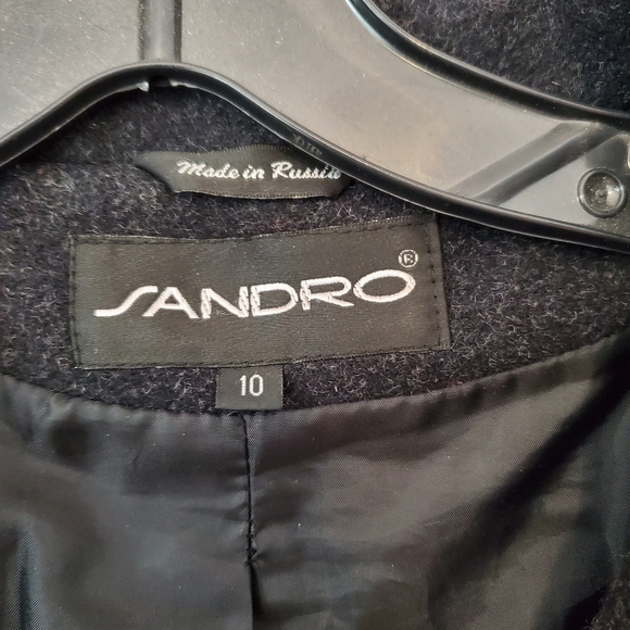 Sandro 100% pure wool charcoal gray belted long coat structured size 10 - Picture 5 of 10